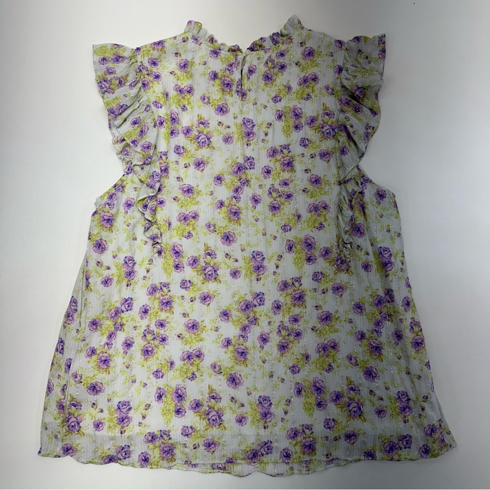 Rachel Zoe Women’s Sleeveless Ruffle Floral Metallic Flowy Blouse Size Large - Picture 7 of 7